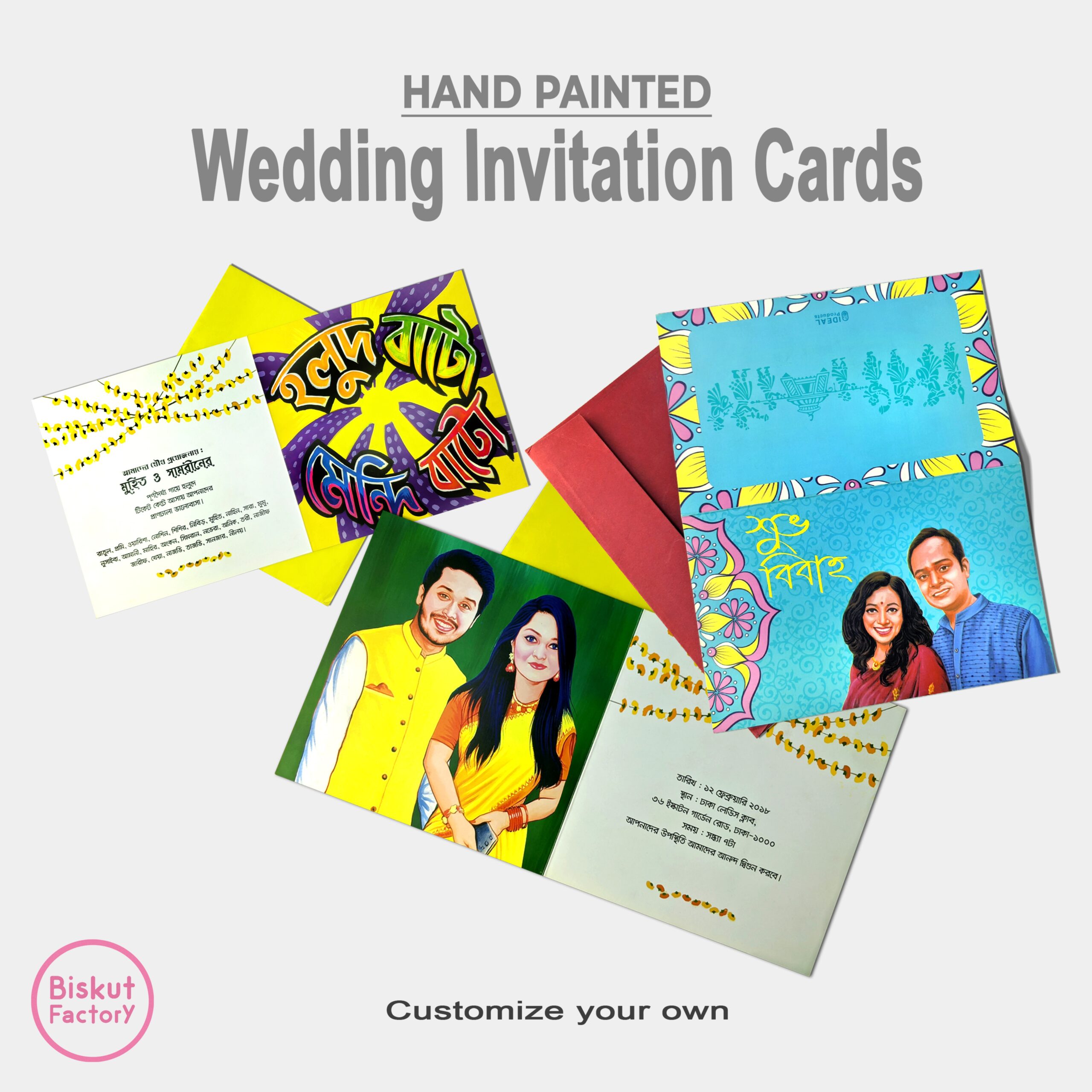 Hand-Painted Wedding Invitation Card –